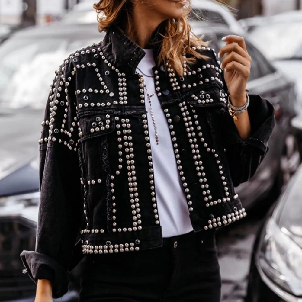 

Куртка женская демисезонная короткая в стиле панк, с длинным рукавом