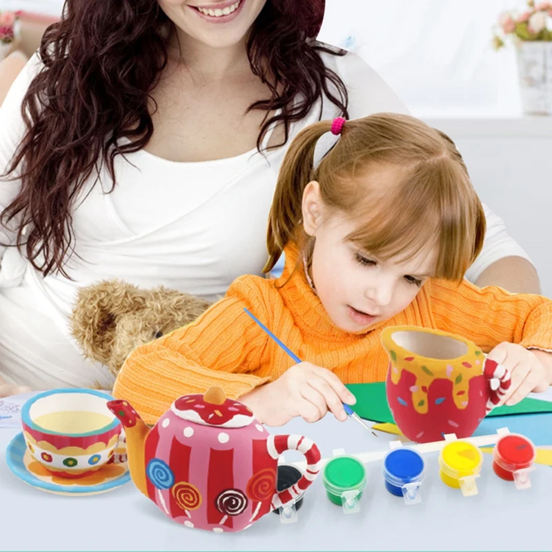 

Paint a Tea Set Tea Cup Teapot Painting Kids DIY Doodle Art Craft Kits Interactive Toy Ages 5 Years Plus