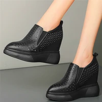 increasing height platform sandals womens genuine cow leather ankle boots wedge high heels fashion sneaker 34 35 36 37 38 39 40