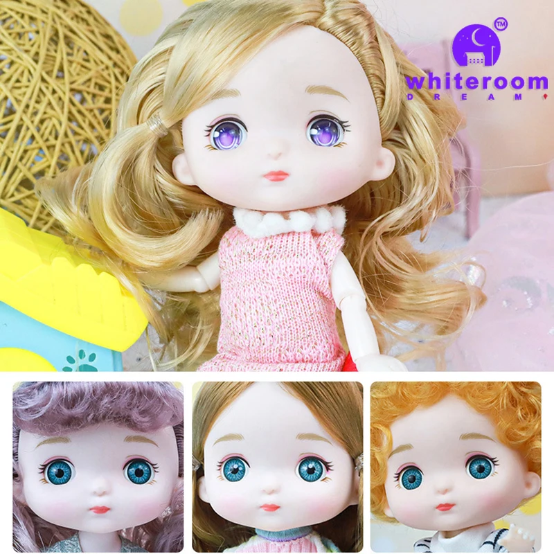 2022 New 16 cm  Baby Doll Toys For Girl BJD Mini Doll Naked Body Head Expression Face 13 Movable Joint Girl Baby 3D Big Eyes DIY