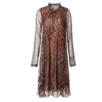 new spring autumn women long sleeve loose mini dress elegant retro leopard print irregular hem mesh dress