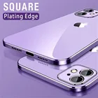 Квадратный фиолетового цвета с металлическими уголками мягкий прозрачный чехол для телефона чехол для iPhone 12 11 Pro Max 12 мини X XS XR 7 8 Plus SE 2 Сверхтонкий чехол для телефона из мягкого силикона крышка