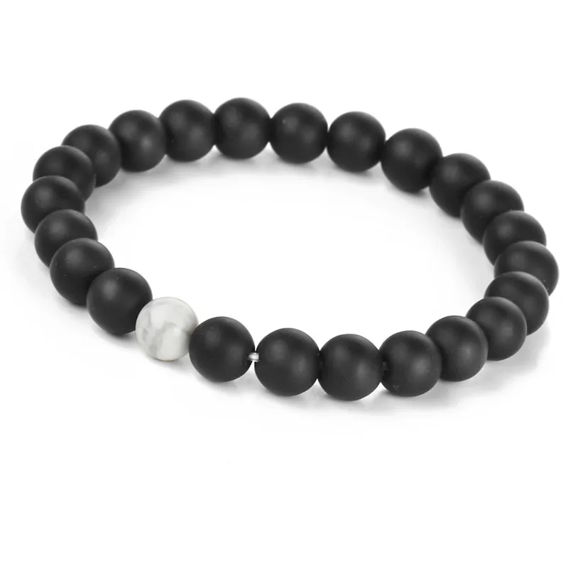 Мужской браслет с натуральным камнем матовый черный ручной работы бирюзой и