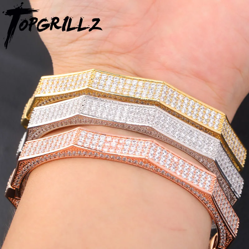 Фото TOPGRILLZ Роскошный Iced Out Bling кубический циркон розовое золото серебряный цвет многоугольник Браслет Микро Проложить CZ камень хип-хоп ювелирные изделия №1