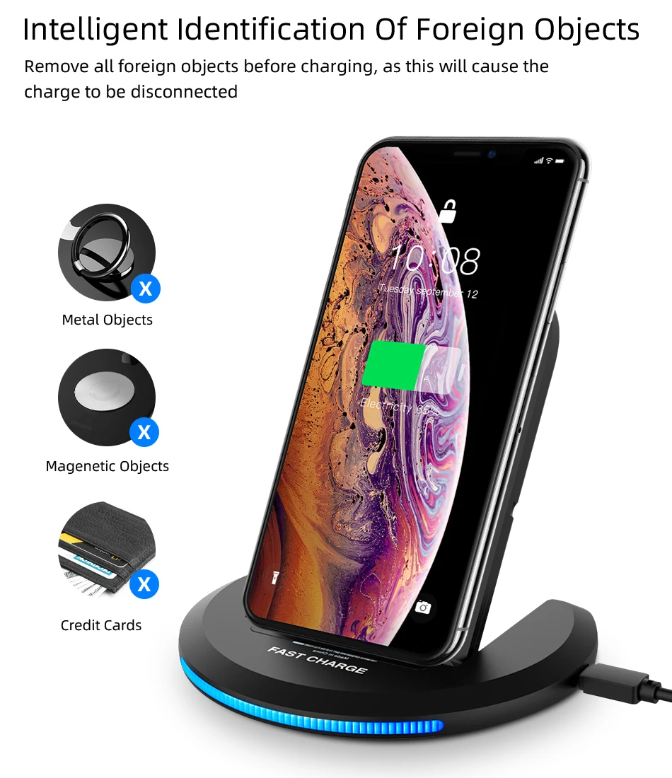 10 Вт Qi Беспроводное зарядное устройство для iPhone X/XS Max 8 Plus Портативный usb зарядный коврик держатель телефона для samsung S8 S9 Беспроводное зарядное устройство
