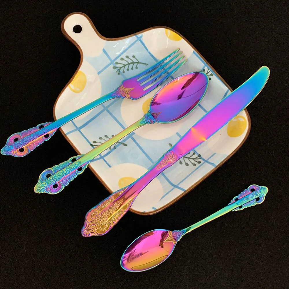 16 шт./компл. набор столовых приборов 304 нержавеющая сталь посуды ножи вилки ложки