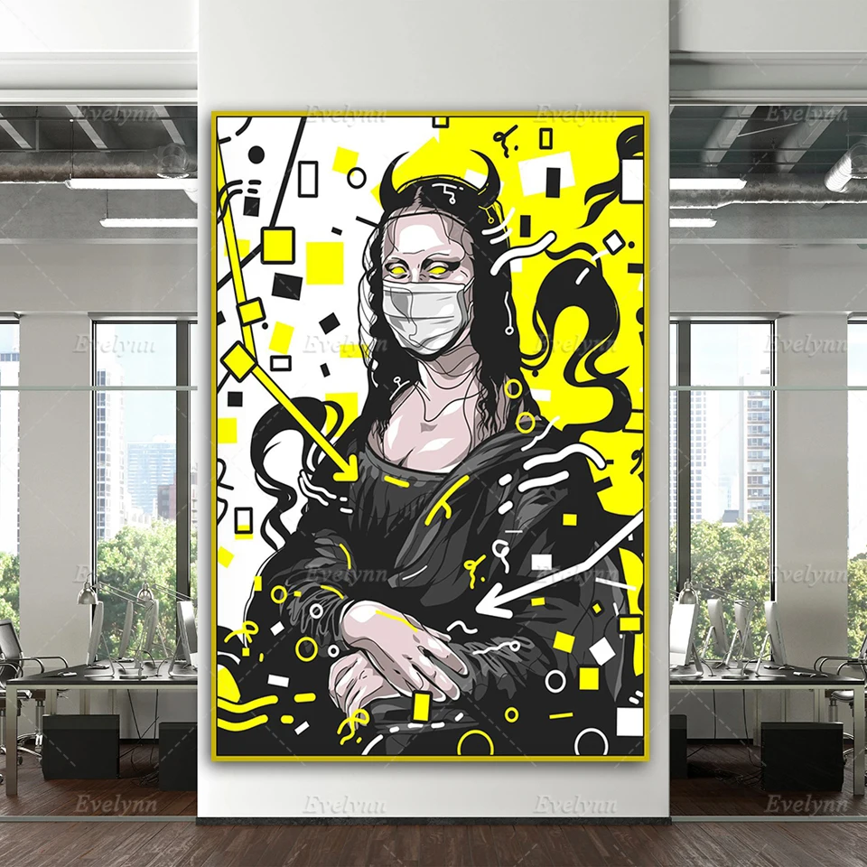 

Free Shipping Abstract Devil Mona Lisa Oil Painting Posters And Prints On Canvas Wall Art Picture For Living Room Floating Frame