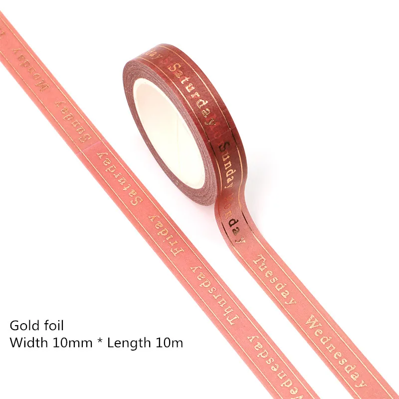 

10pcs/Lot 10mm x 10m Gold Foil Pink background Date Weeks Washi Tape Scrapbook Paper Masking Adhesive Christmas washi tape set