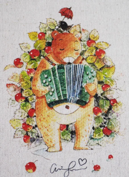 

cotton and linen cloth hand printing and dyeing decorative painting dining mat notebook cover playing organ bear