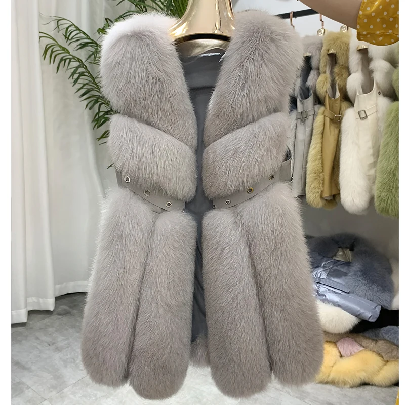 ZDFURS* Новое поступление женская зимняя шуба из натурального Лисьего меха горячая распродажа большой меховой длинный меховой жилет для женщин жилет - Цвет: 10