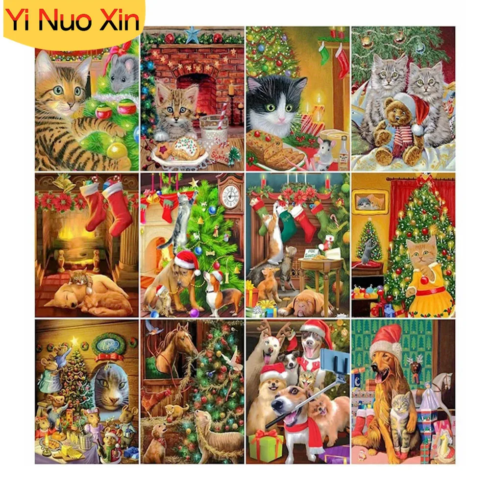 

Cross Stitch 5D DIY Full Square Mosaic Embroidery Hand Art Diamond Painting Christmas Animals Dog Cats Home Decor New Year Gifts
