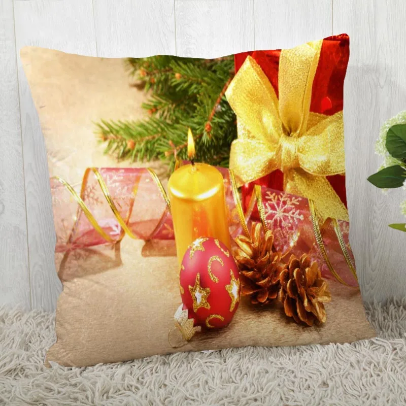 Custom Pillow Cases Christmas Candles Square Pillowcase Zippered Cover 40*40cm 45*45cm(One Side) | Дом и сад