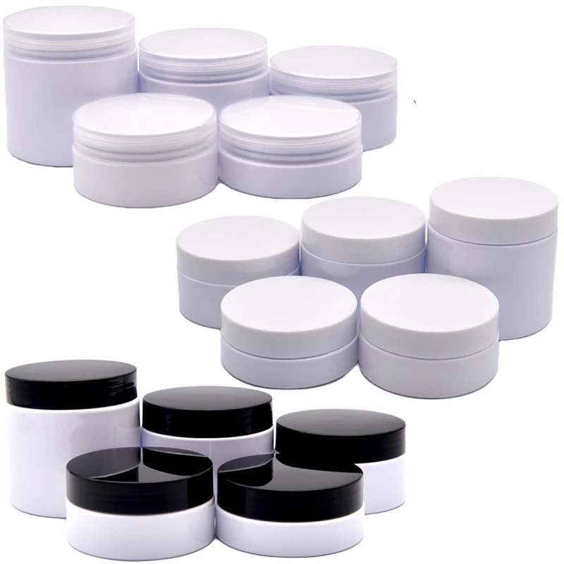 

50/80/100/150g Cream Jar White Plastic Cosmetic Container With Screw Cap Empty Makeup Refillable Packing Pot Box Mask Canister
