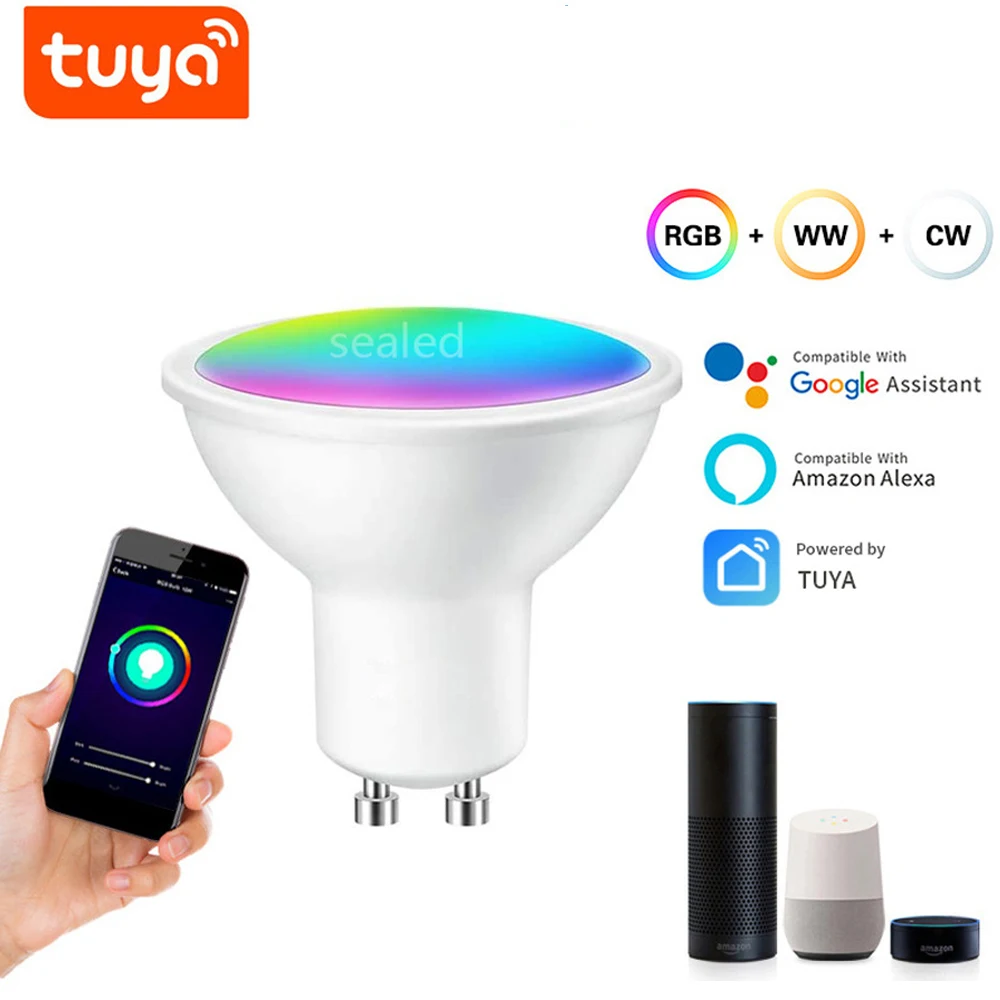 5W Tuya WIFI Smart Spotlight GU10 RGBCW Mobile Phone APP Dimming And Color Matching Support Alexa Speaker Control