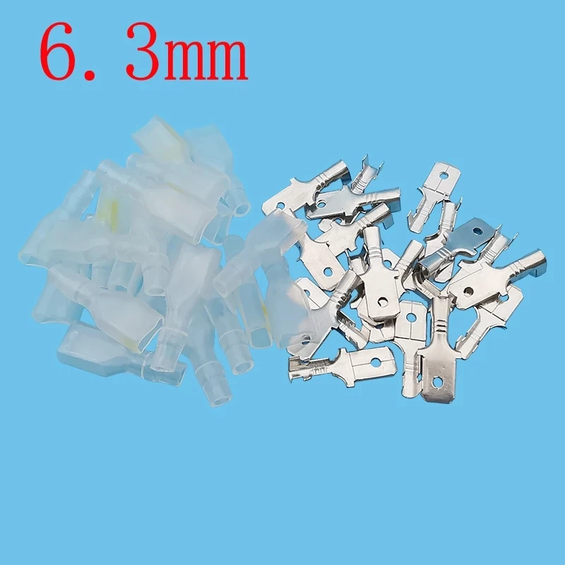 

20Pairs 6.3mm Male Crimp Spade Terminal Wire Electrical Cable Crimp Terminal Block Connector with Insulating Sleeve