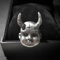 cool mens 316l stainless steel ring horned demon baby ring pagan cross satanic devil punk biker rings women men jewelry