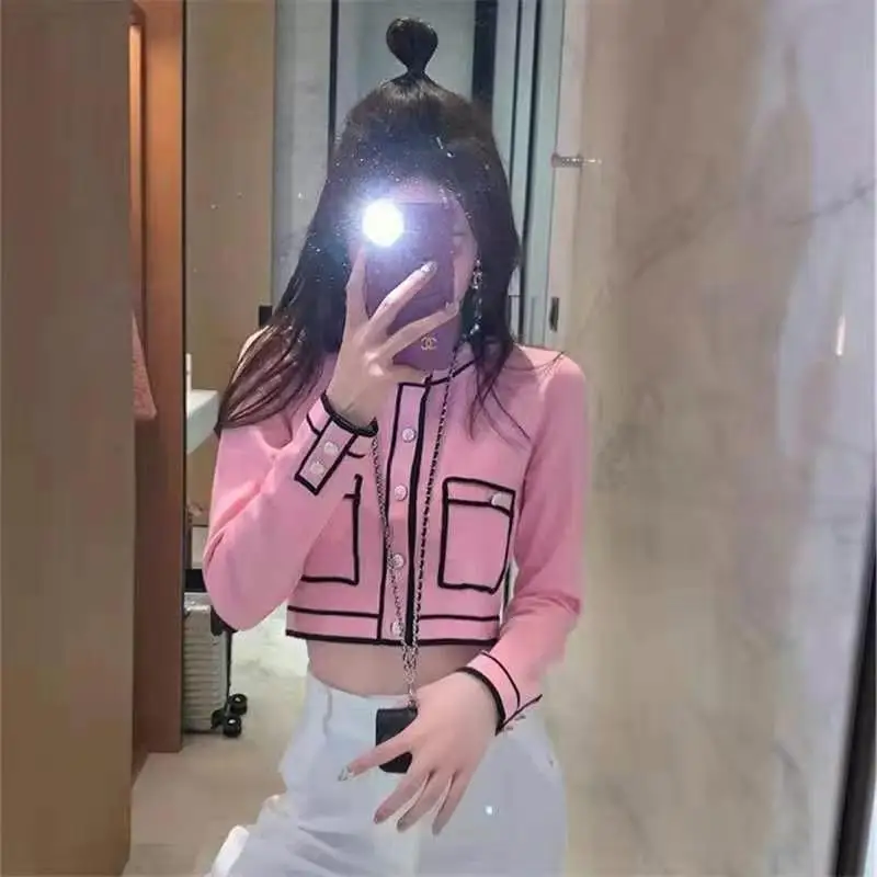 

Sweater Cardigan Women 2021 Spring Round neck Single Breasted Pink/Red Knitted Jacket Ladies Elegant Knitting Outwear Top