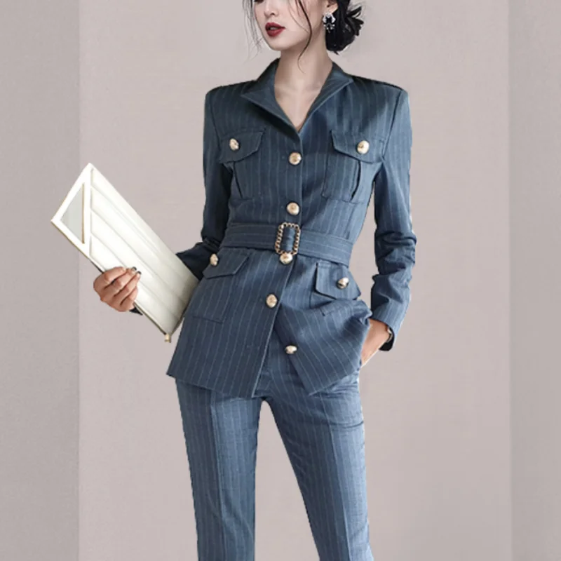 

Korean Style Office Lady Blazer Pants Sets Business 2 Two Piece Set Women Long Sleeve Suit Jacket + High Waist Long Pants Suits