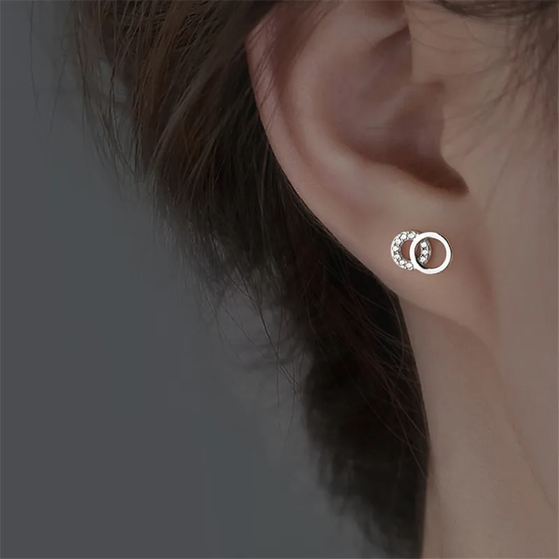 

925 Sterling Silver Circle Charm Piercing Stud Earring For Women Girls Party Jewelry Pendientes Accessories eh725