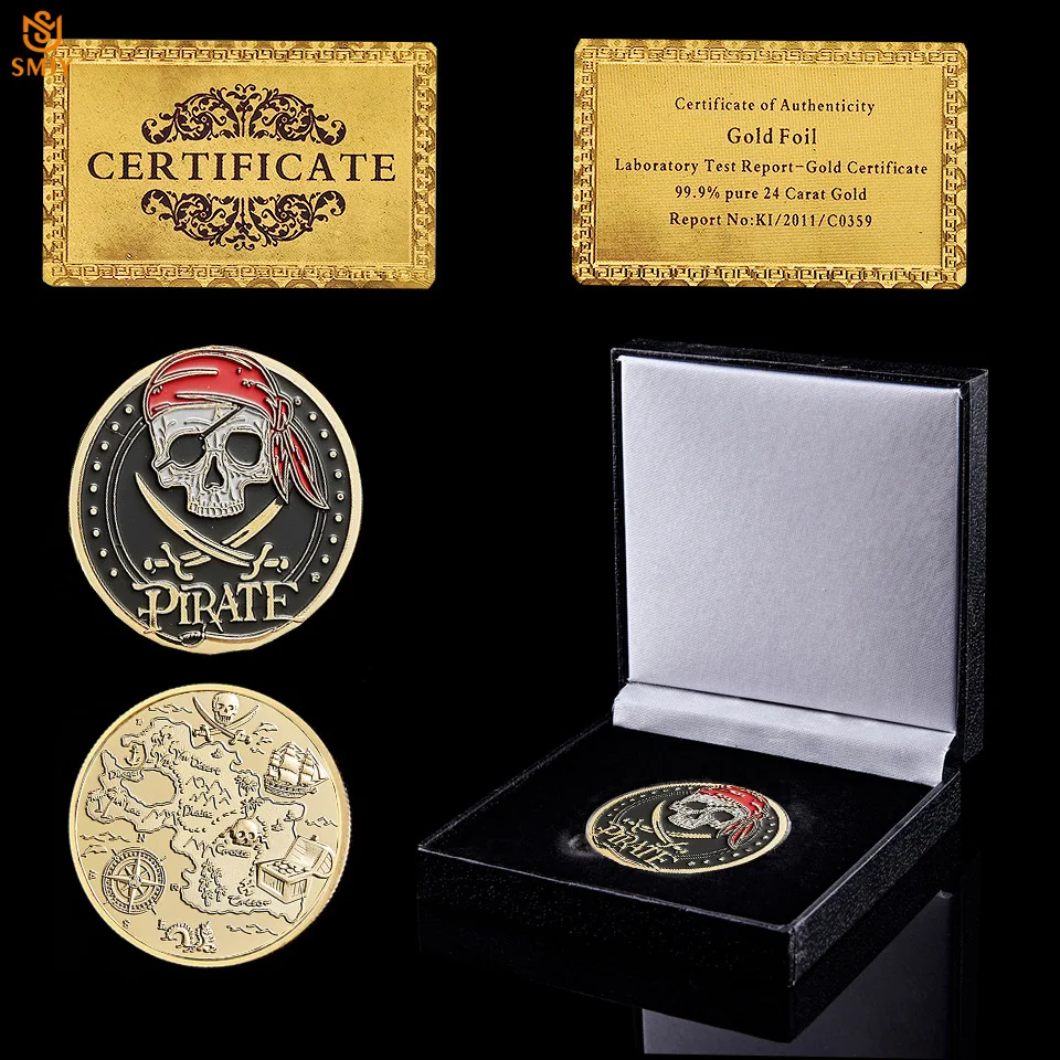 

Nautical Skull Pirate Ship Challenge Coin Pirate King Jack Sparrow Marine Treasure Value Medal Coin&Jewelry Collection W/Box