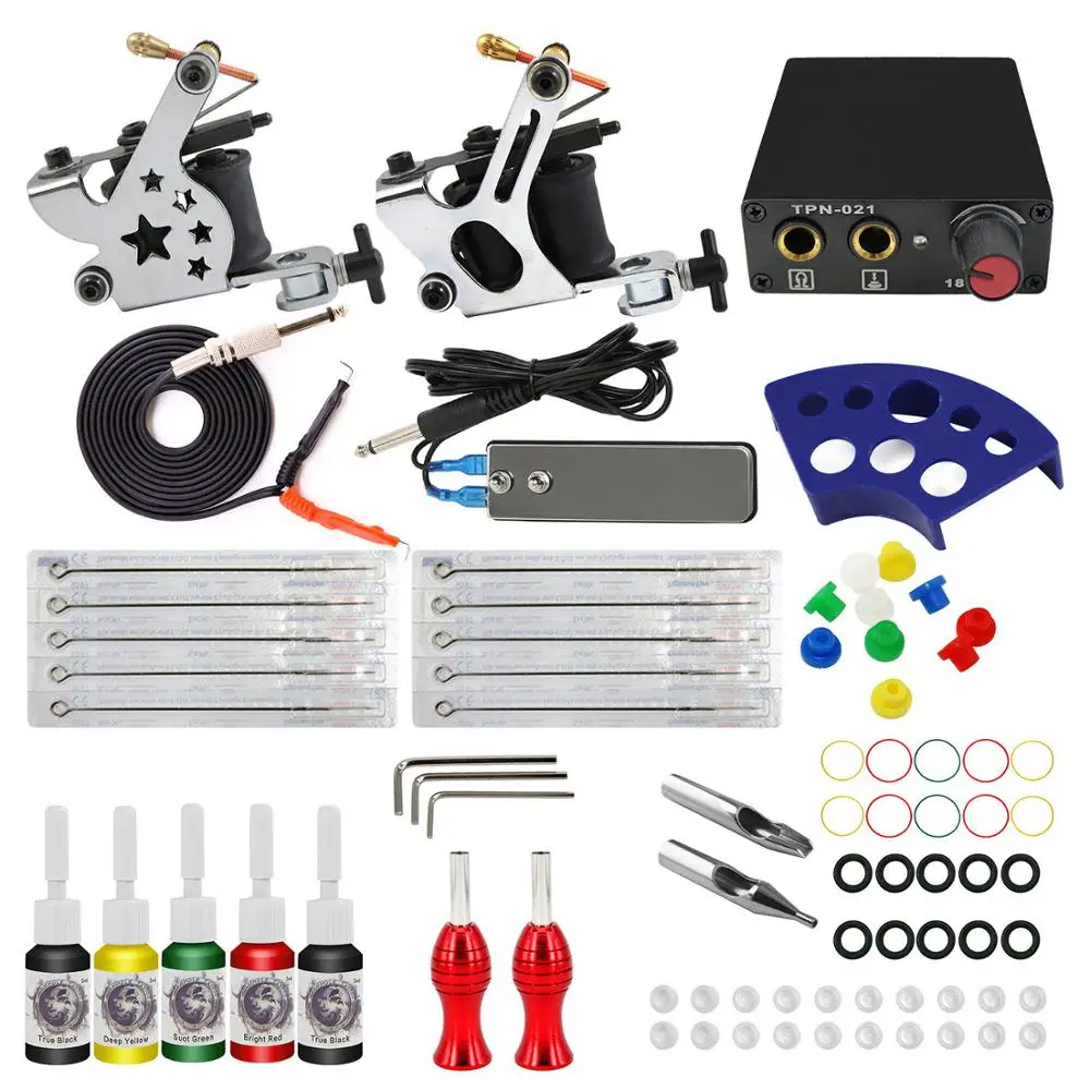 Tattoo Kit Coil Machine for Shader Liner Stainless Steel Tip Grip with Tattoo Accessory for biginner practice