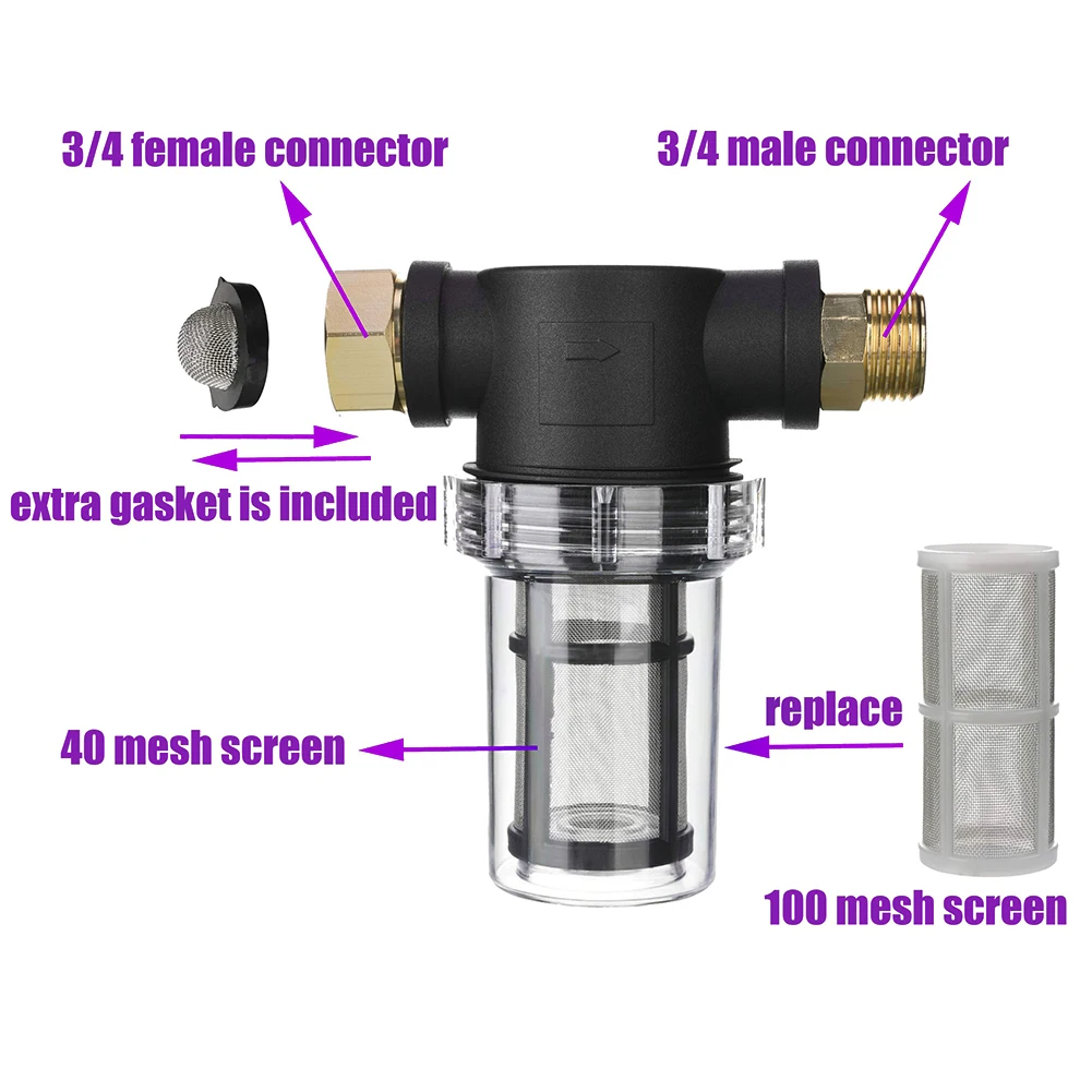 

Black Garden Hose Filter Set 3/4 Metal Mesh High Pressure Washer Prefilter With 40 Mesh Screen Inline Filter For Sediment