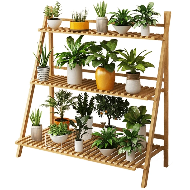 

Bamboo flower shelf multi-storey indoor special balcony decoration province space living room shelf flower pot rack