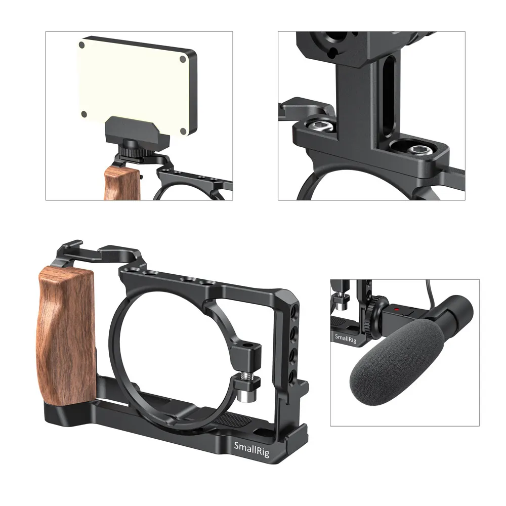 Клетка SmallRig RX100 VII для камер Sony и VI комплект видеосъемки с деревянной ручкой 1/4