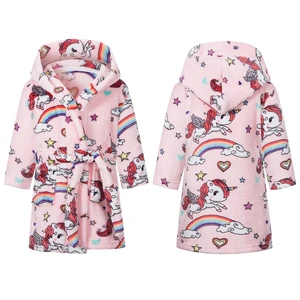 Childrens Robe Flannel Baby Bathrobe Long Sleeve Hooded Kids Bath Robe Lovely Cartoon Animal Child Boy Girls Pajamas Night Gown
