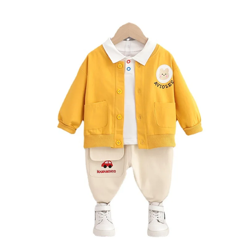

Весенняя модная одежда для малышей, детская повседневная куртка, футболка и штаны, 3 шт./компл., Осенний мультяшный костюм для младенцев, Детс...