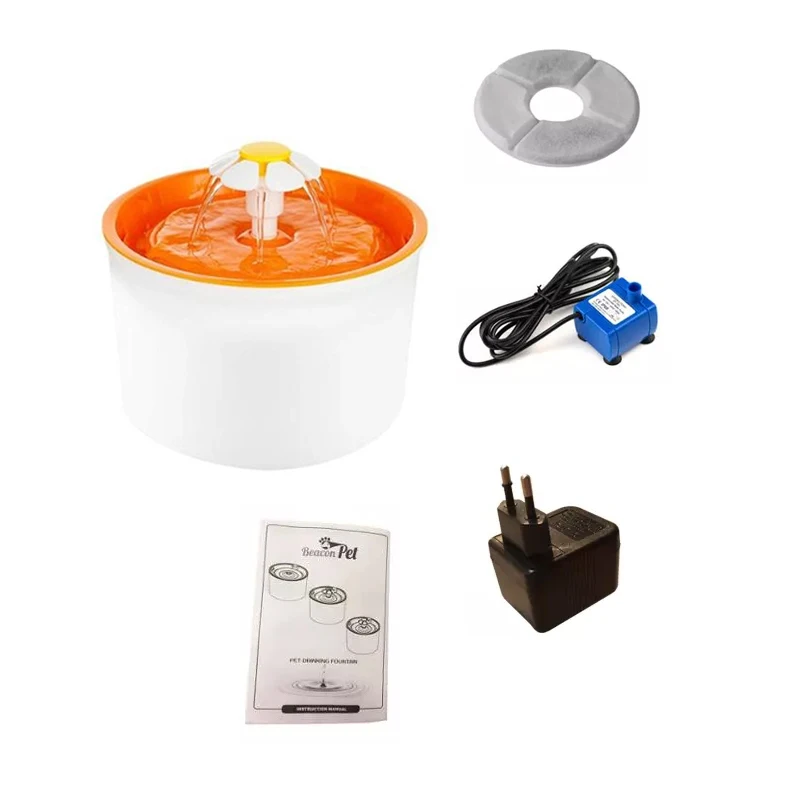 orange without mat Автоматический фонтан для воды для домашних животных, диспенсер для воды, большая миска для питья с пружиной, автоматический питательный фильтр для кошек, 1.6л, 3 цвета - Цвет: orange without mat