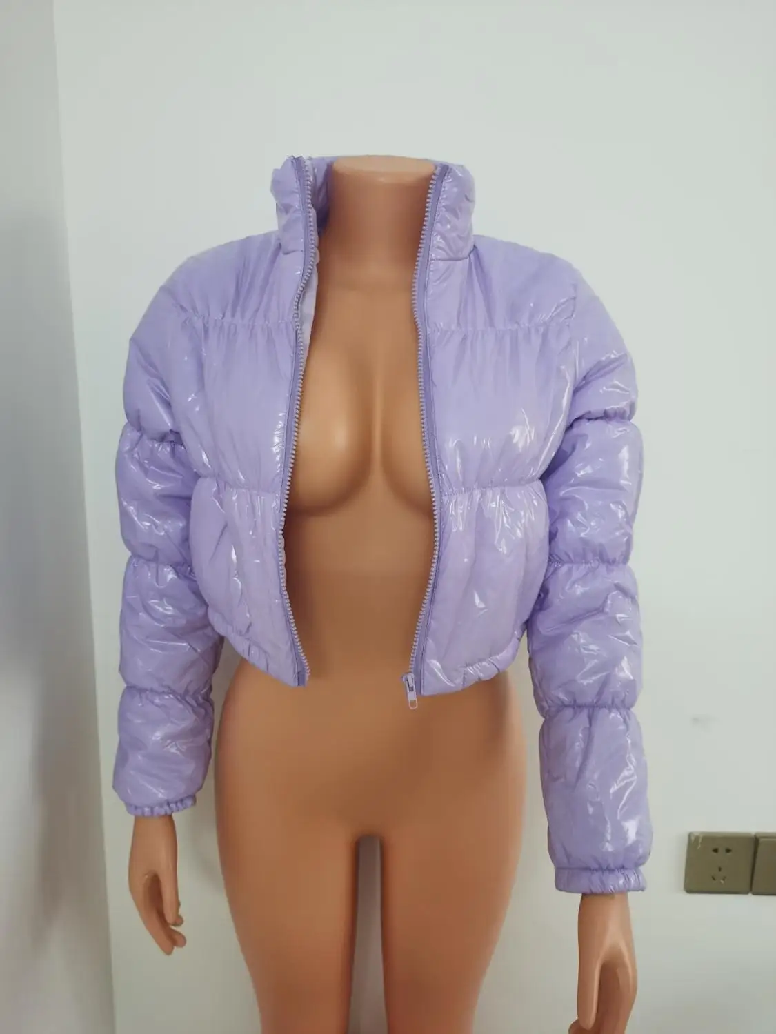 

Winter Patent Leather Bubble Coat Women Plus Size Red Zipper Waterproof Latex Puffer Jacket Woman Plus Size S-2XL Parkas 2020