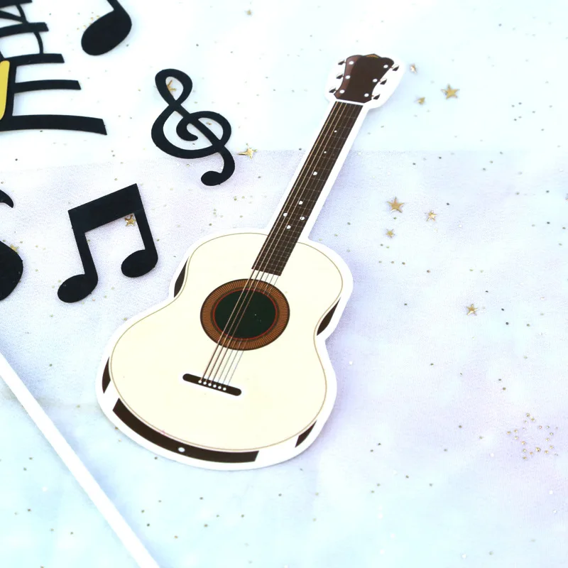 1set/Musical note Happy Birthday Cartoon Cake Topper Cupcake Flag Paper Guitar Baby Shower Birthday Cake Baking Party Decoration