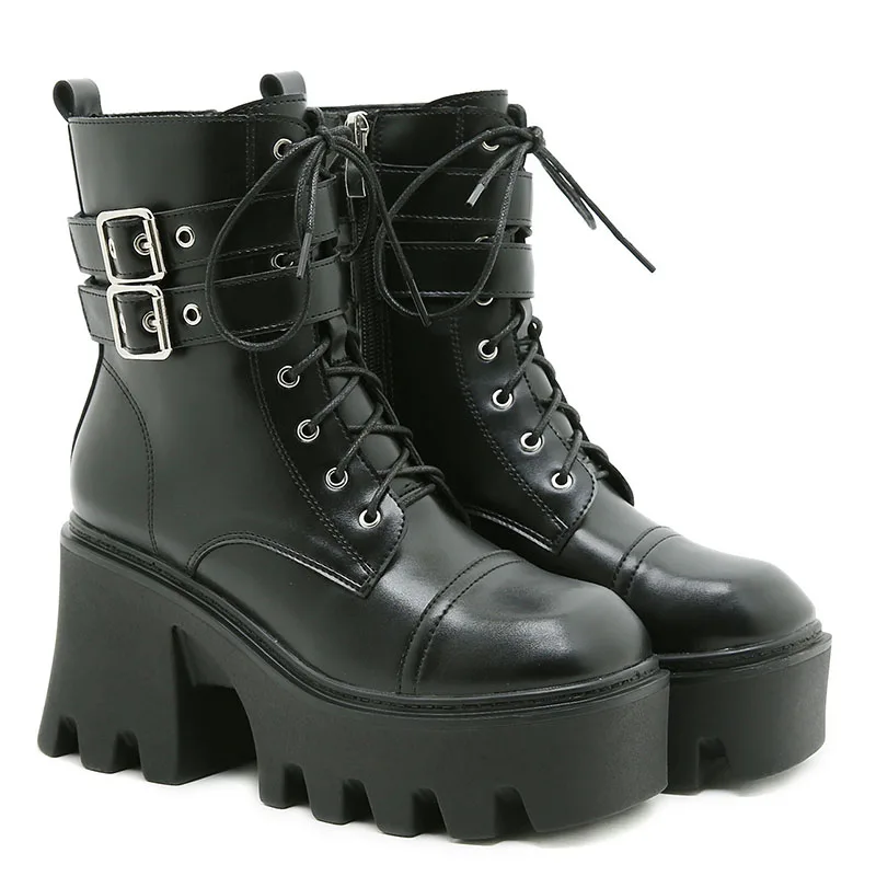 

Platform Chunky Heels Demonia Sexy Buckle Combat Boot For Women Gothic Dark Side Zipper Top Quality Punk Boots Woman Rubber Sole