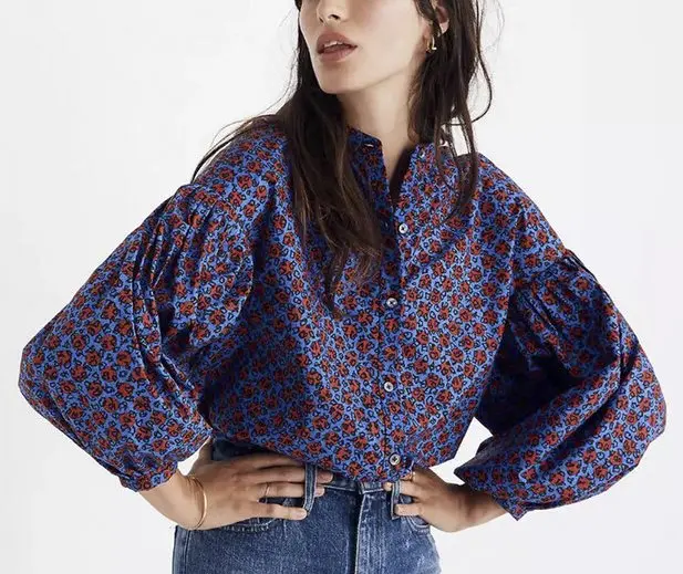 Женская рубашка с длинным рукавом и воротником-стойкой | одежда