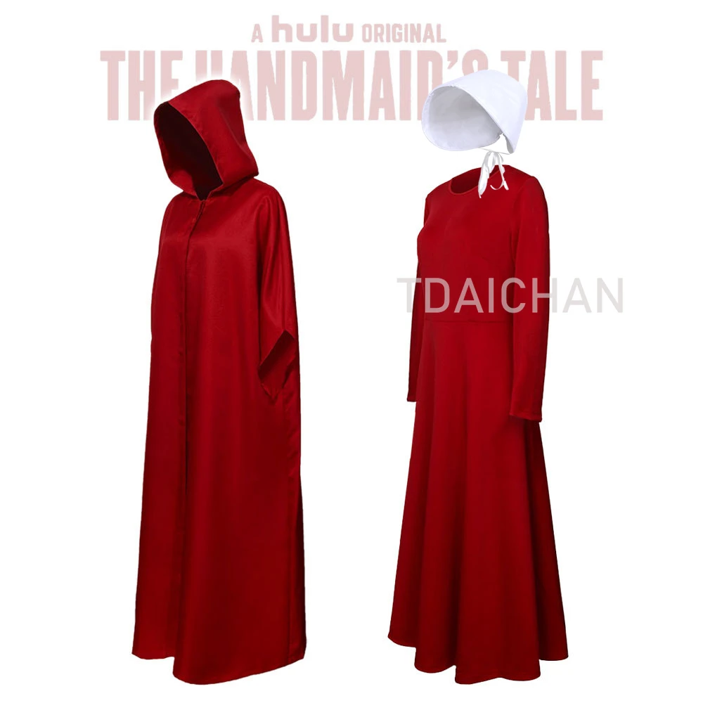 

The Handmaid's Tale Offred Cosplay Costume Halloween Handmaid Cloak Cape Long Sleeve Dress White Hat Women Carnival Party Props