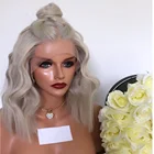 Короткий волнистый Боб 13x4, прозрачный парик из человеческих волос с кружевом спереди, #60, пепельный, светлый цвет, предварительно выщипанный, с детскими волосами, без клея, для женщин