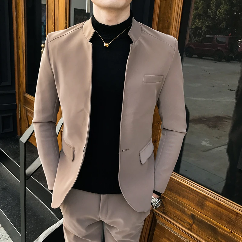 Мужские осень-зима костюм со стоячим воротником куртка/китайский Стиль мужской