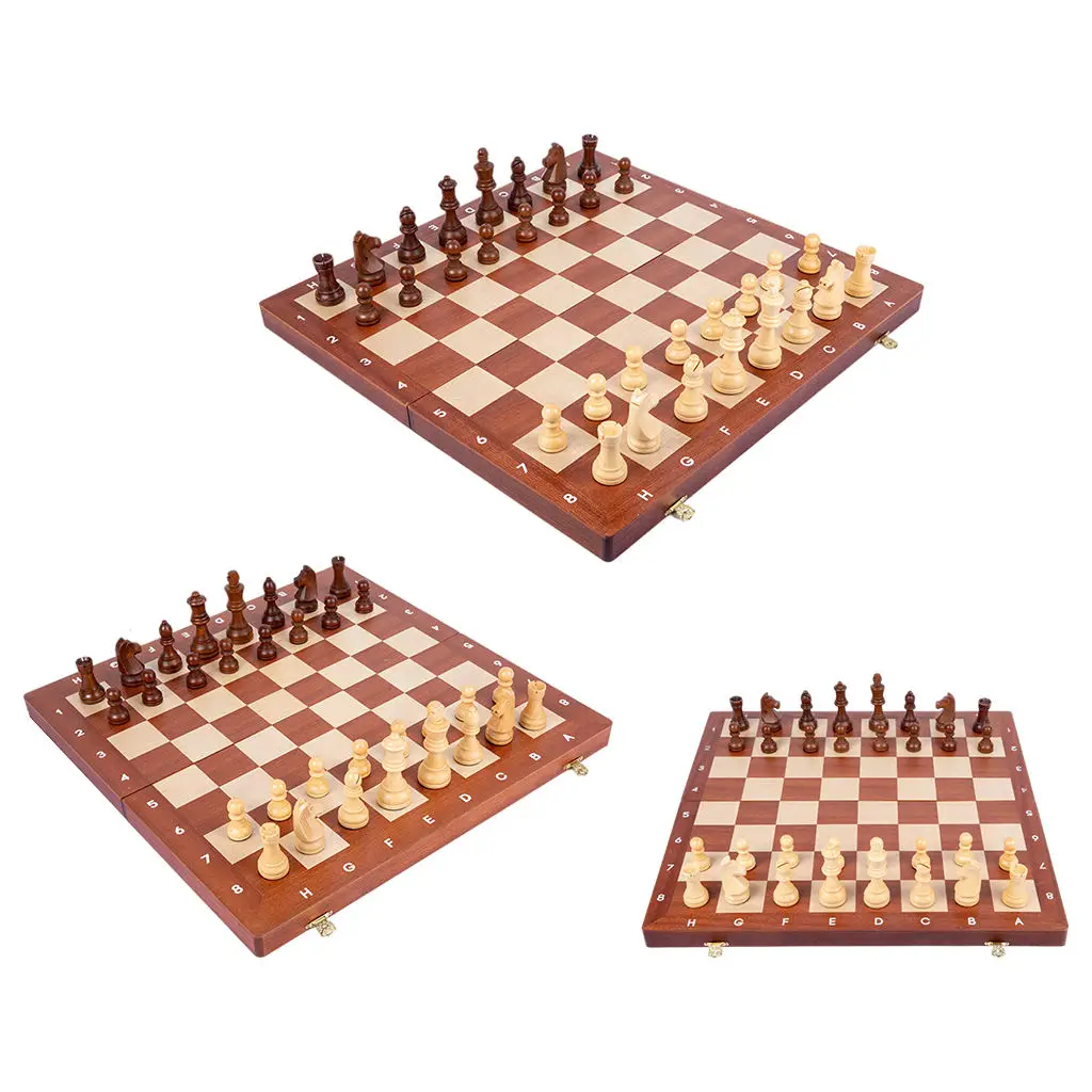 

Foldable Wooden Chess Set Chessboard Board Game Educational Toys