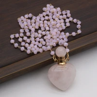 natural pink crystal semi precious stone heart shaped perfume bottle boutique pendant making diy fashion charm necklace jewelry