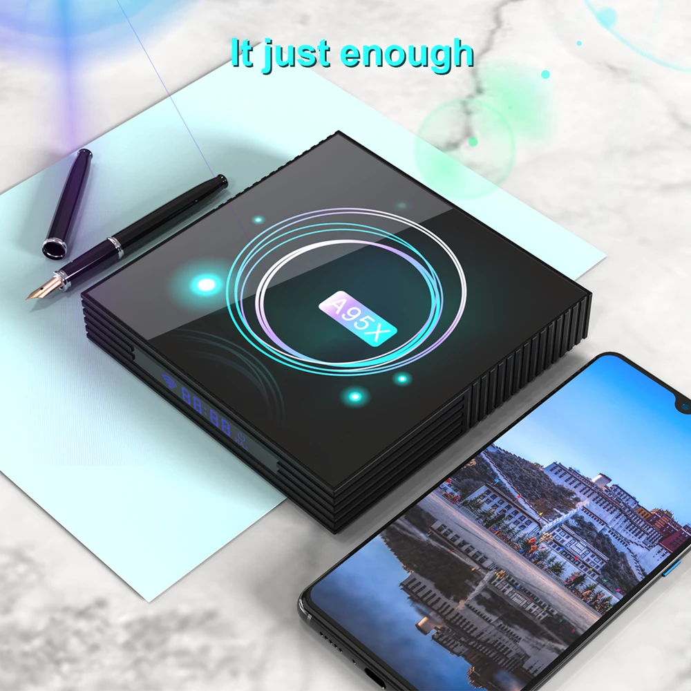 Android 9,0 Smart tv Box A95X F3 тонкий 4 Гб 64 Гб Amlogic S905X3 4K медиа-проигрыватель Google 100M 2,4G& 5,0G двойной Wifi BT 4,1 телеприставка