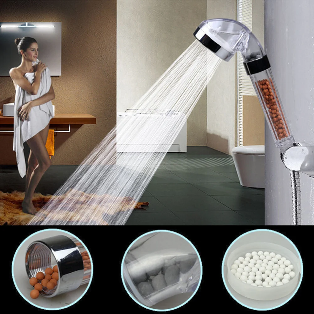 

Ionic Filtered Hand Held Filtration System High Pressure Rainfall Spa Water Saving with 3-Way Shower Set