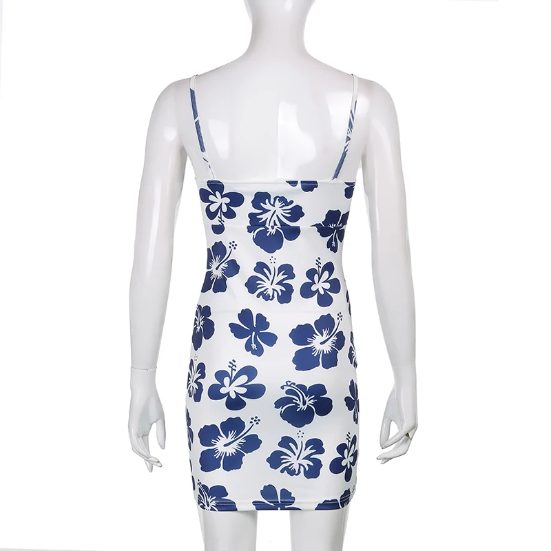 

Kawaii Floral Print Spaghetti Strap Y2k Dress Women 2021Summer Sundress Sleeveless Sweet Girl Mini Dresses Streetwear Outfit