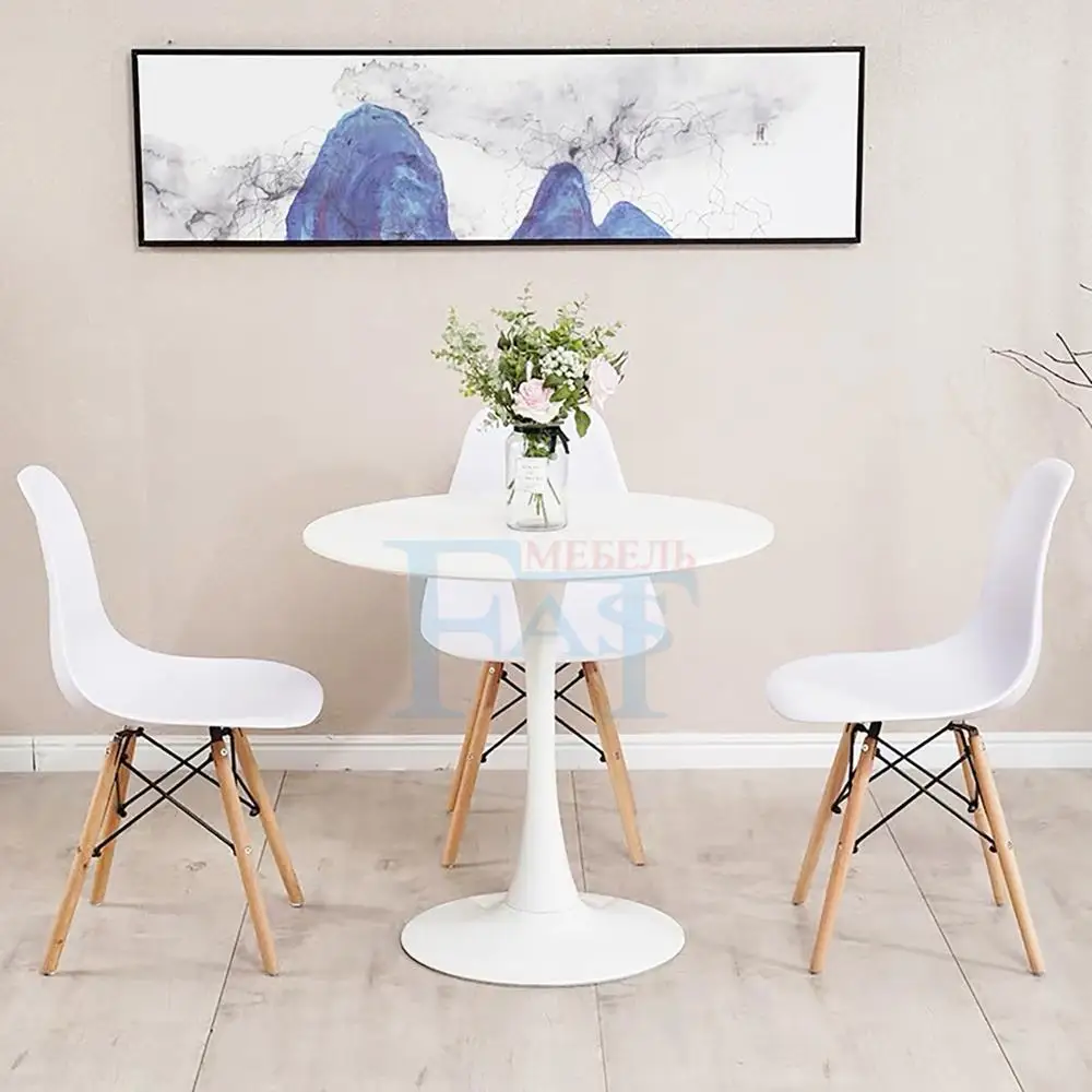 Обеденный стол набор белая краска на металлической основе кухонный круглый