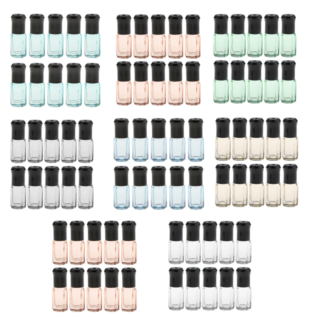 

10pz Essential Oil Roller Glass Bottle Refillable Bottles With Black Cap For