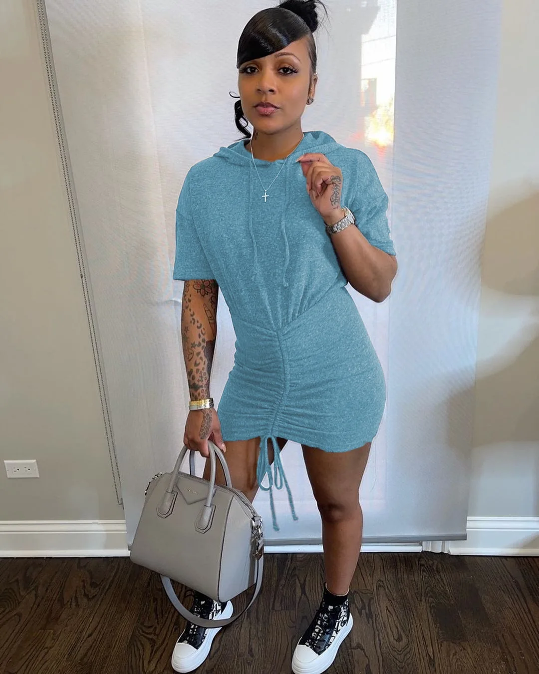 Женское облегающее платье с коротким рукавом плиссированное хлопковое мини