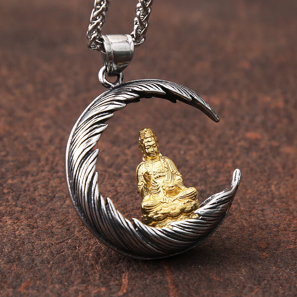 Буддистская Подвеска из нержавеющей стали в виде пера Будды мужское ожерелье