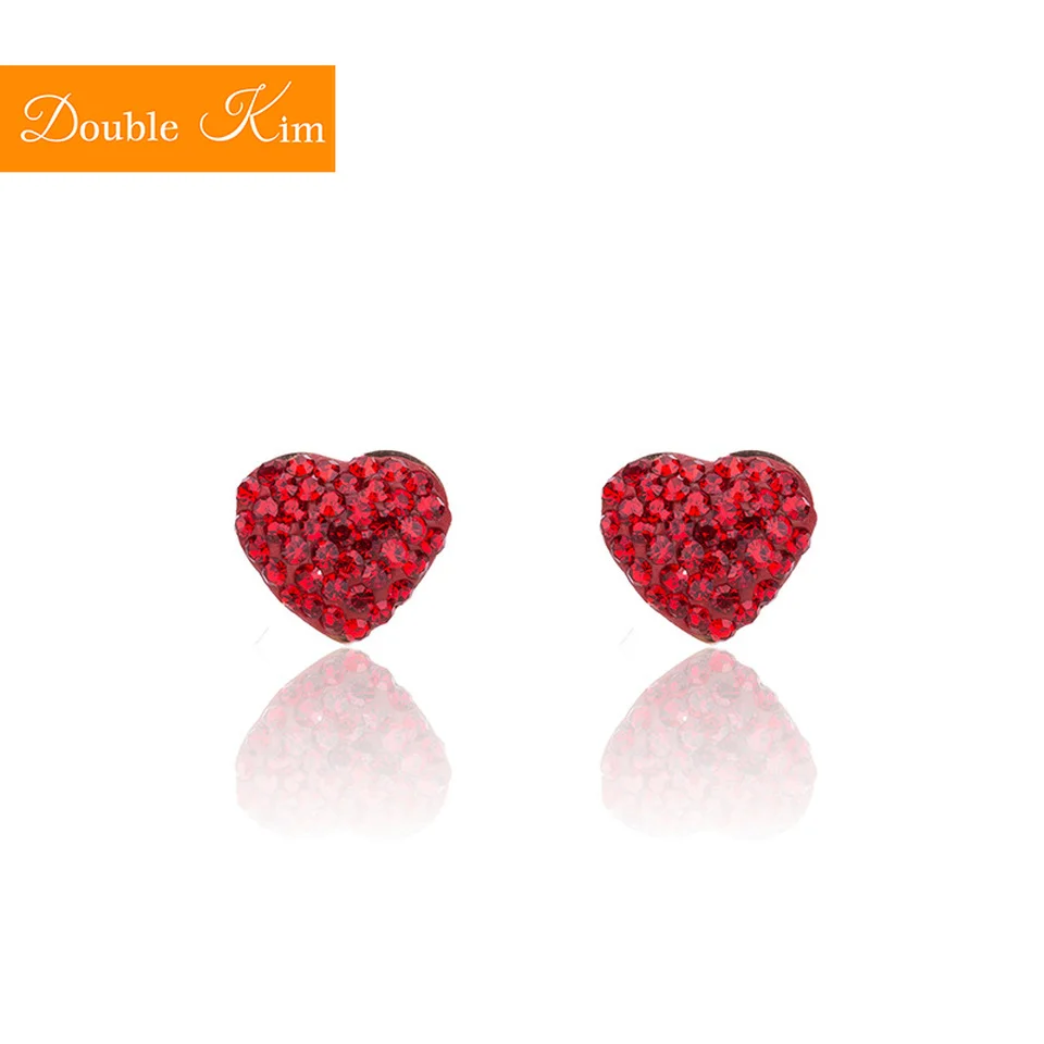

Red Love Heart Stud Earrings Titanium Stainless Steel Inlaid Zircon Earrings Rose Gold Color Fashion Trendy Women Jewelry Gift
