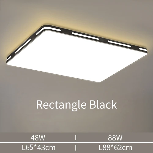 Black Rectangle Светодиодный потолочный светильник, современная лампа, панель для гостиной, круглый светильник, приспособление для спальни, кухни, зала, поверхностное крепление, дистанционное управление - Цвет корпуса: Black Rectangle