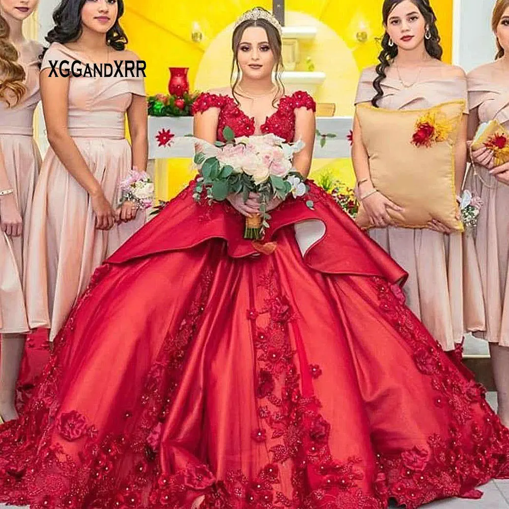 

Роскошное платье принцессы красное бальное платье мексиканская Пышное сексуальное платье с v-образным вырезом и рукавами-крылышками Милая ...